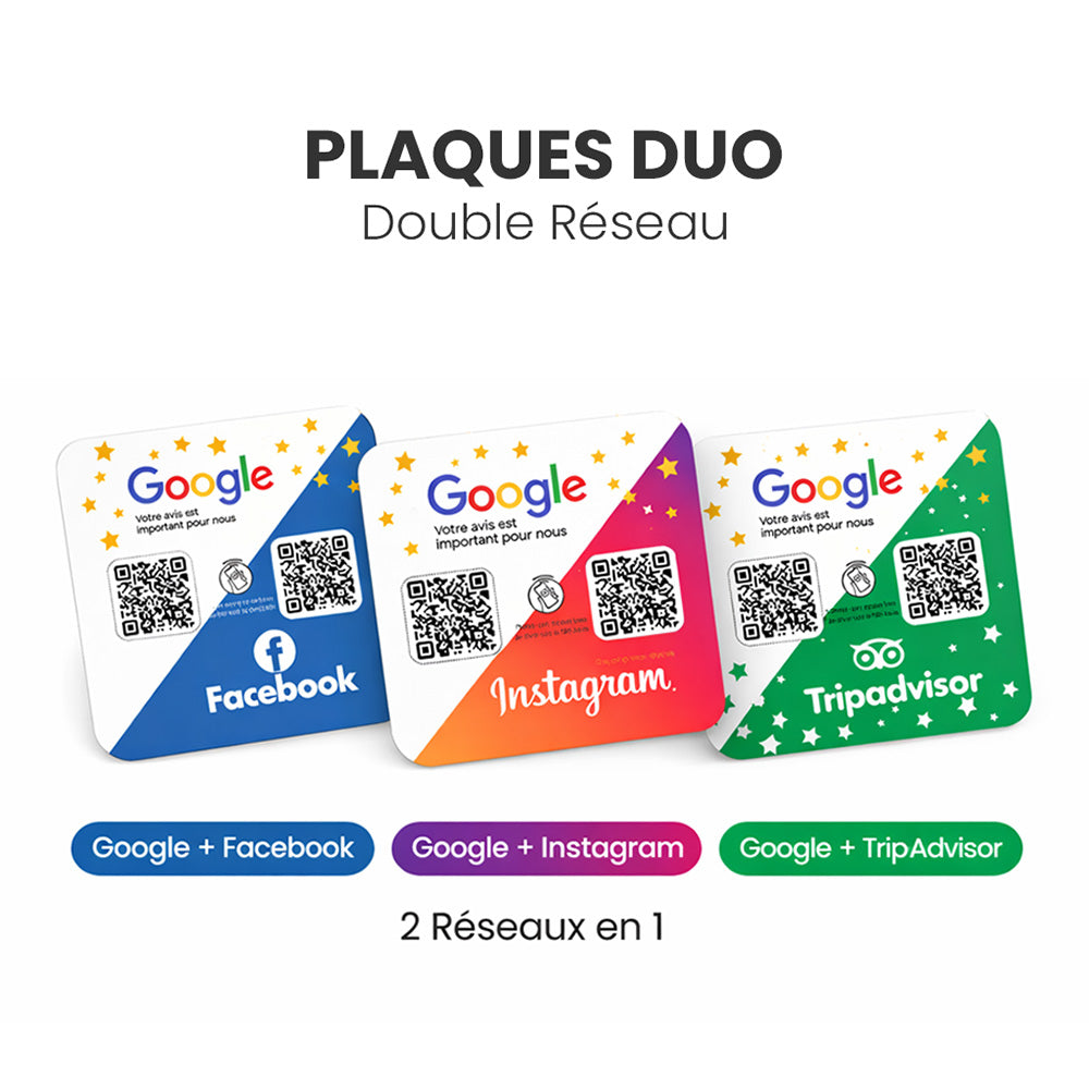 Plaques NFC & QR Code - Duo 2 Réseaux