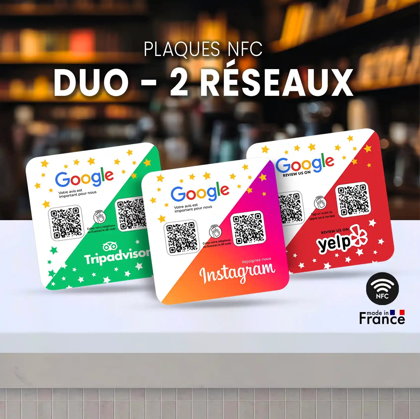 Plaques NFC & QR Code - Duo 2 Réseaux