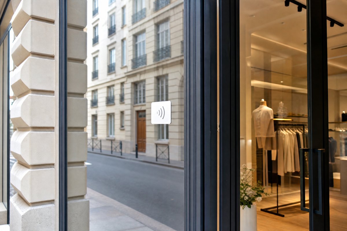 Signalétique horaires connectée pour vitrine commerce — Barakom