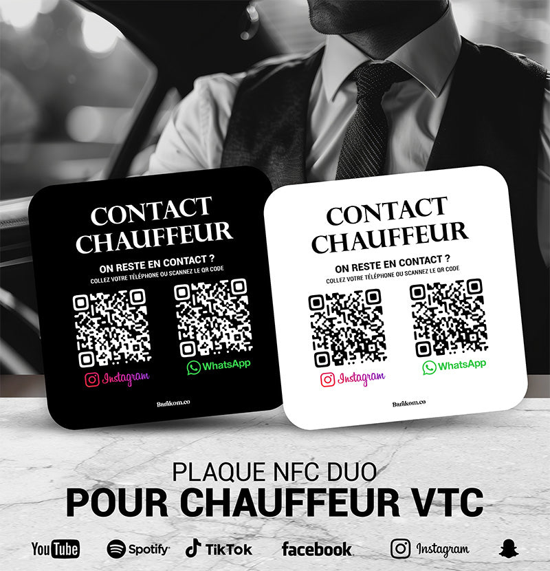 Plaque Contact Chauffeur : Instagram et WhatsApp