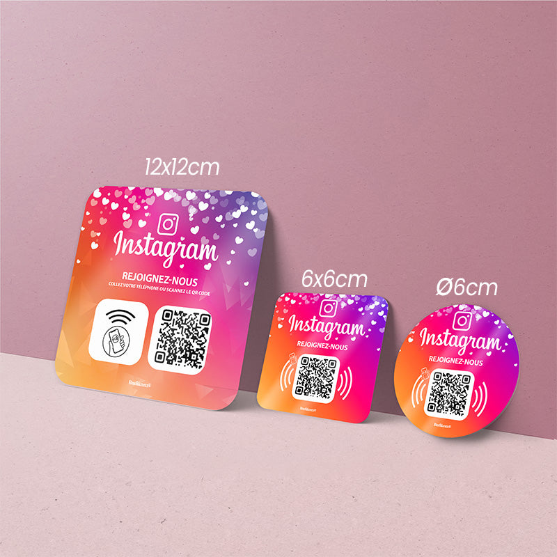 3 formats de Plaques adhesives INSTAGRAM V1 NFC QR CODE