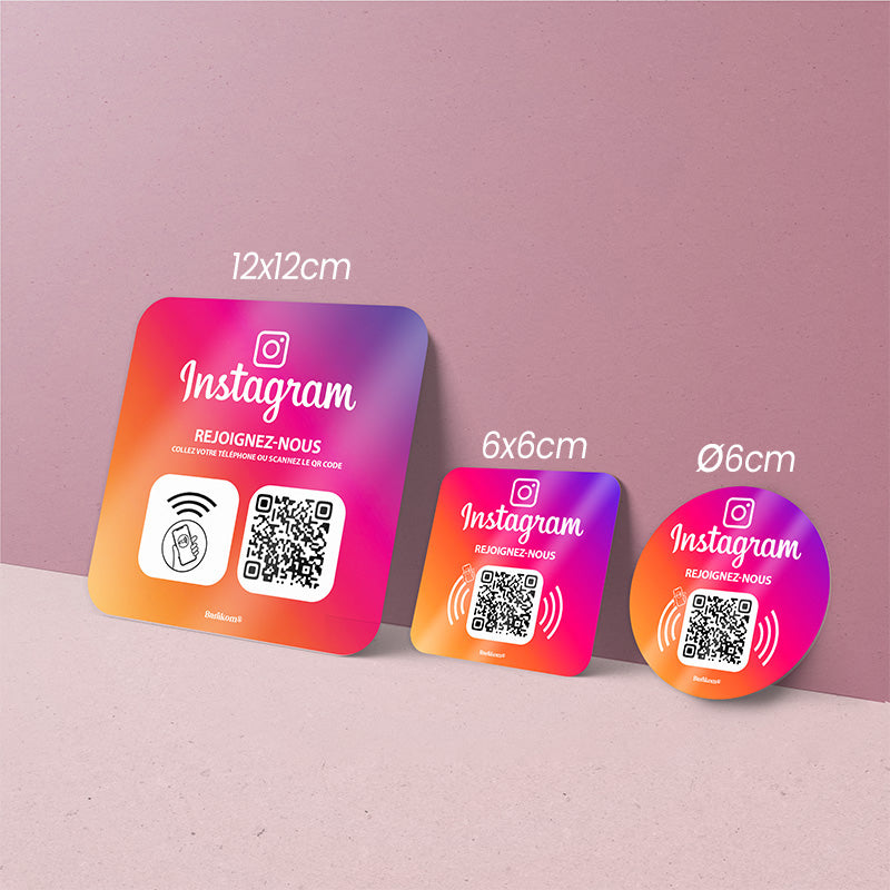 3 formats de Plaques adhesives INSTAGRAM V2 NFC QR CODE