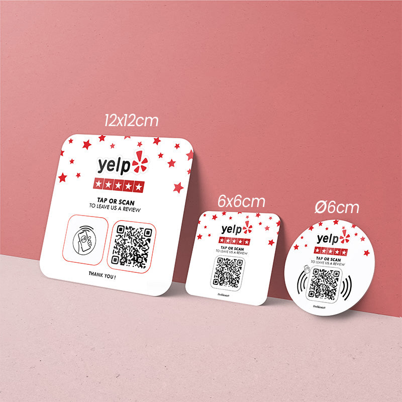 3 formats de Plaques adhesives YELP couleur blanc NFC QR 
