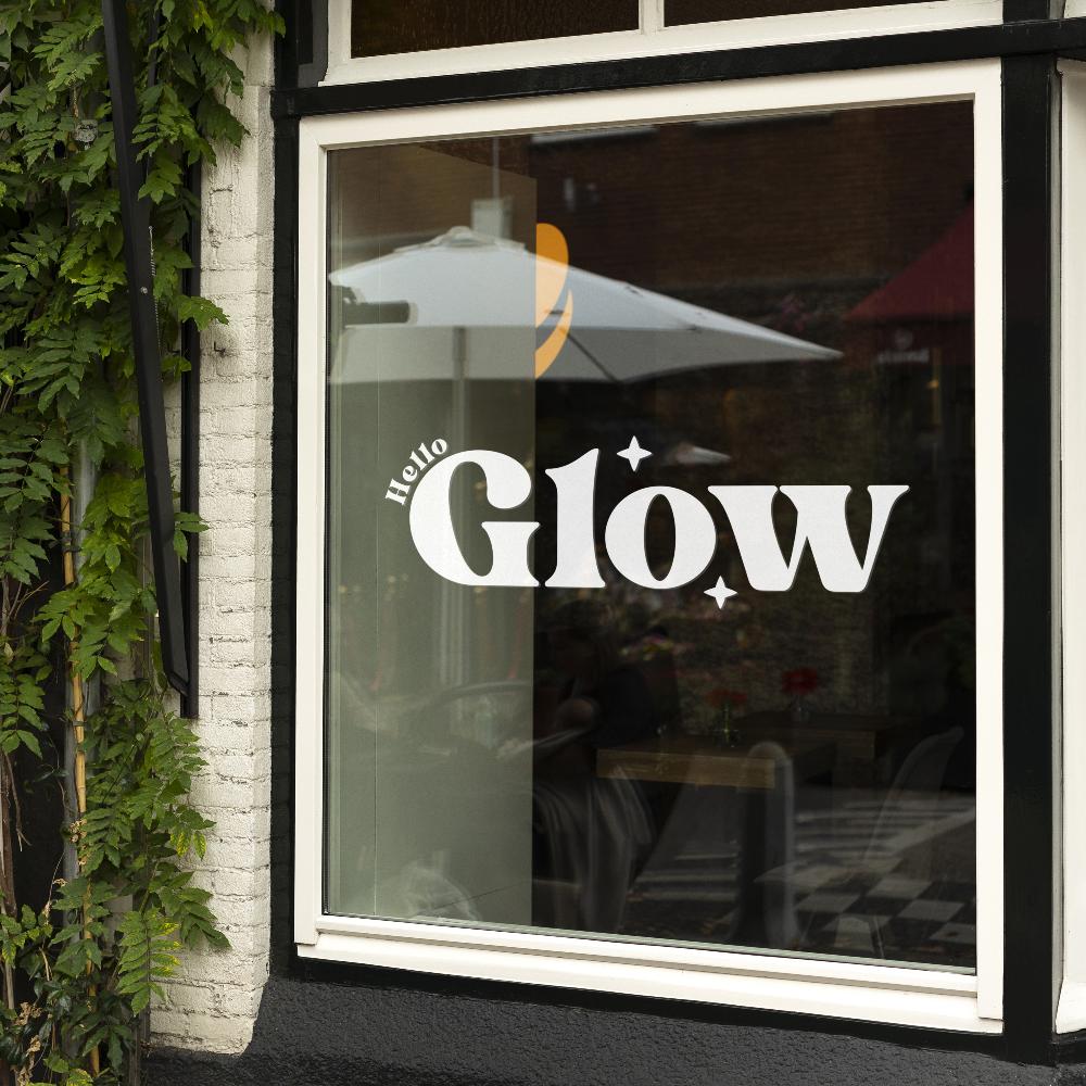 Autocollant GLOW personnalisé en argent pour salon de beauté
