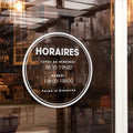 Autocollant horaires vitrine – Modèle rond élégant