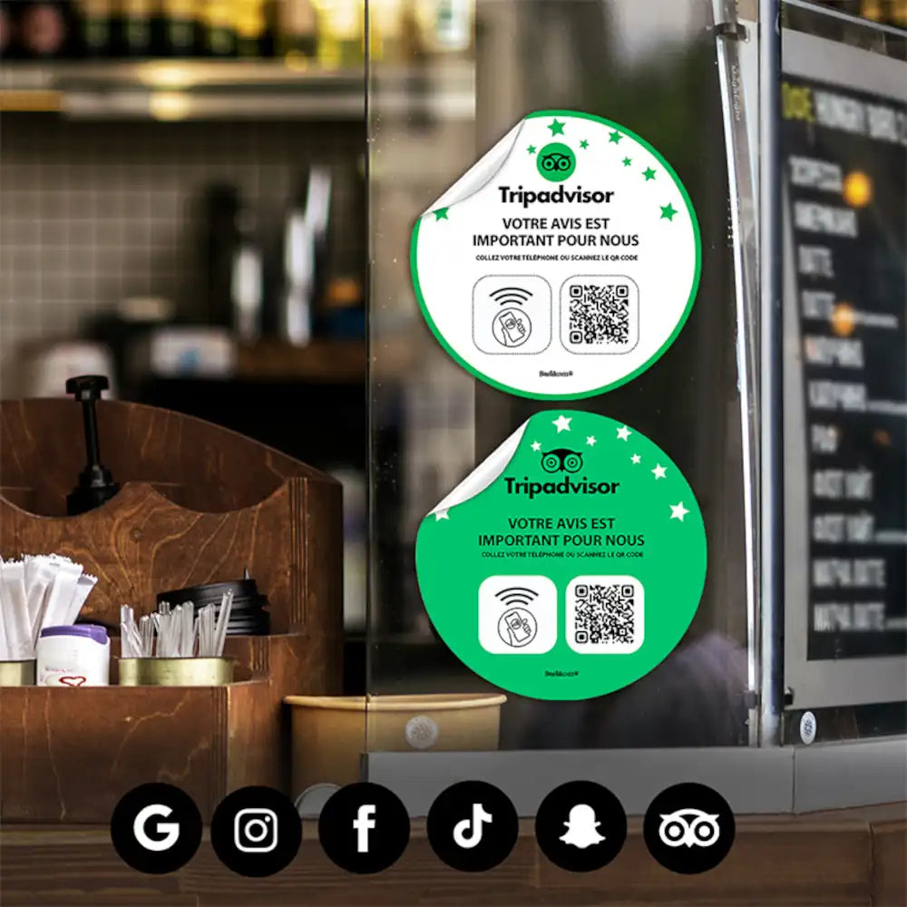 autocollant qr code NFC tripadvisor Vitrine restaurant
