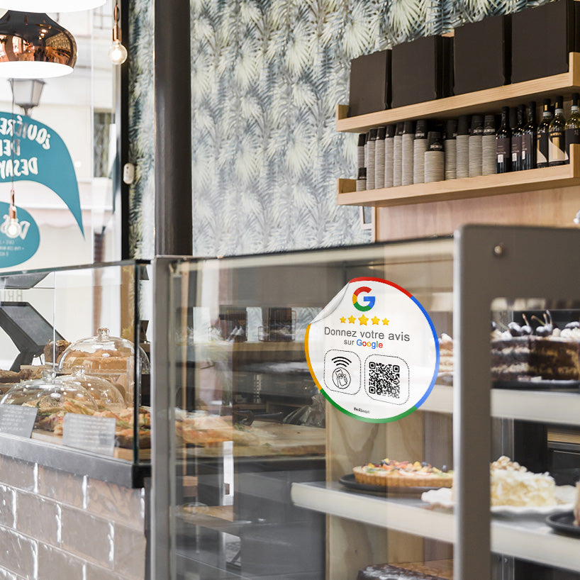 autocollant qr code google avis sur vitrine boulangerie