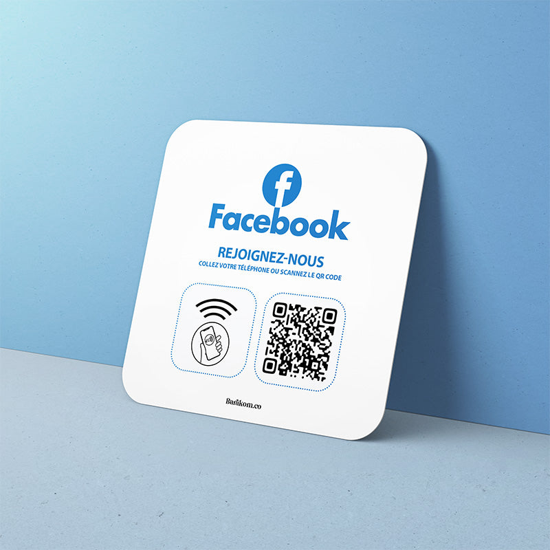 plaque nfc qr code FACEBOOK variante 3 carre 12cm